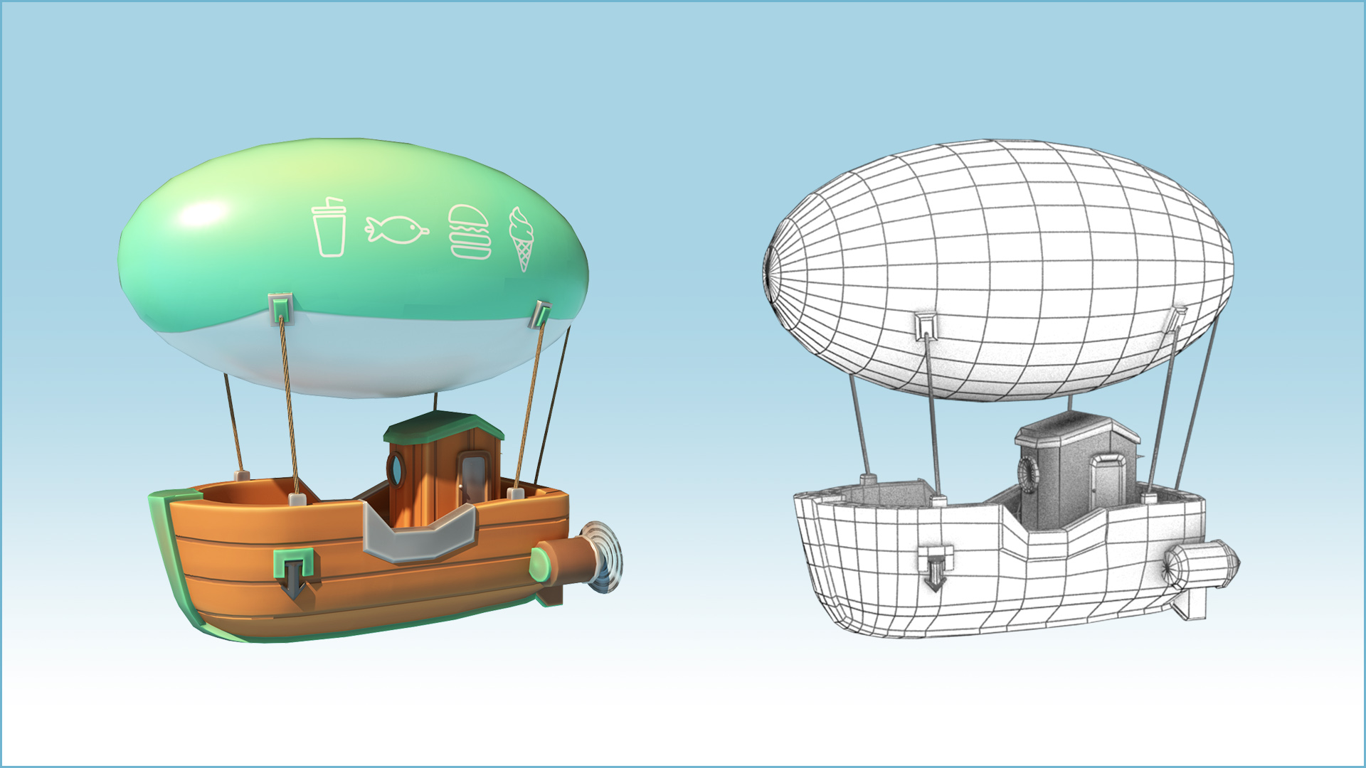 Food Corner over the Clouds Wireframe