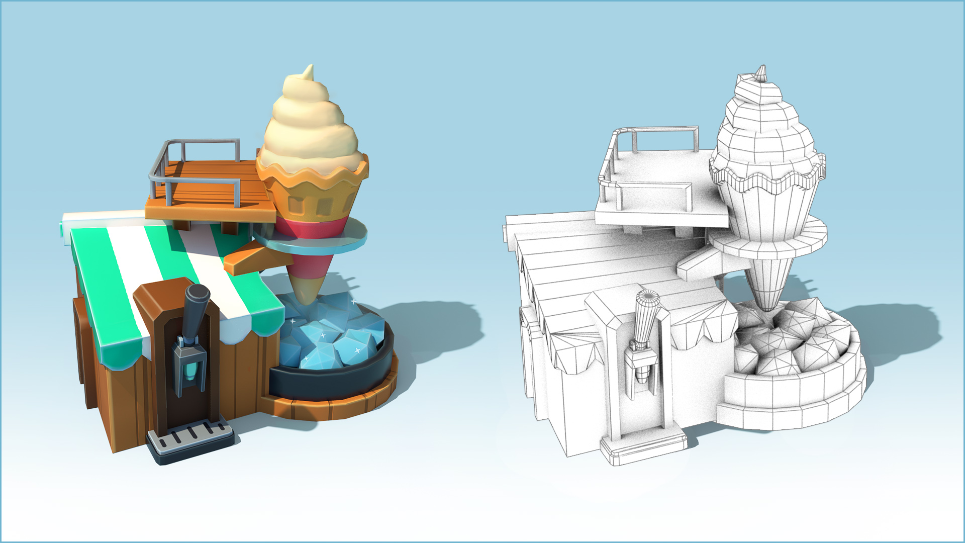 Food Corner over the Clouds Wireframe